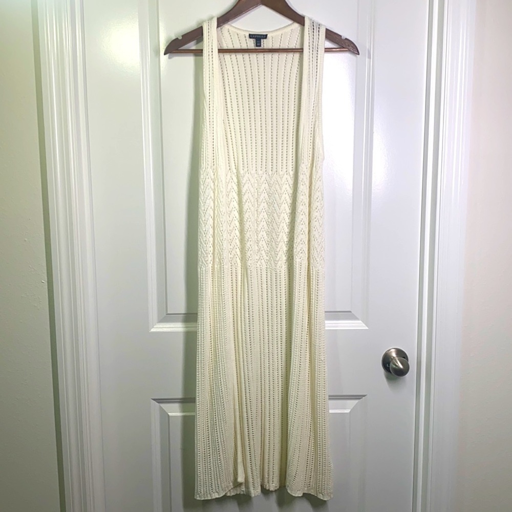 Express - Ivory Long Knit Tank Cardigan Size XS/S